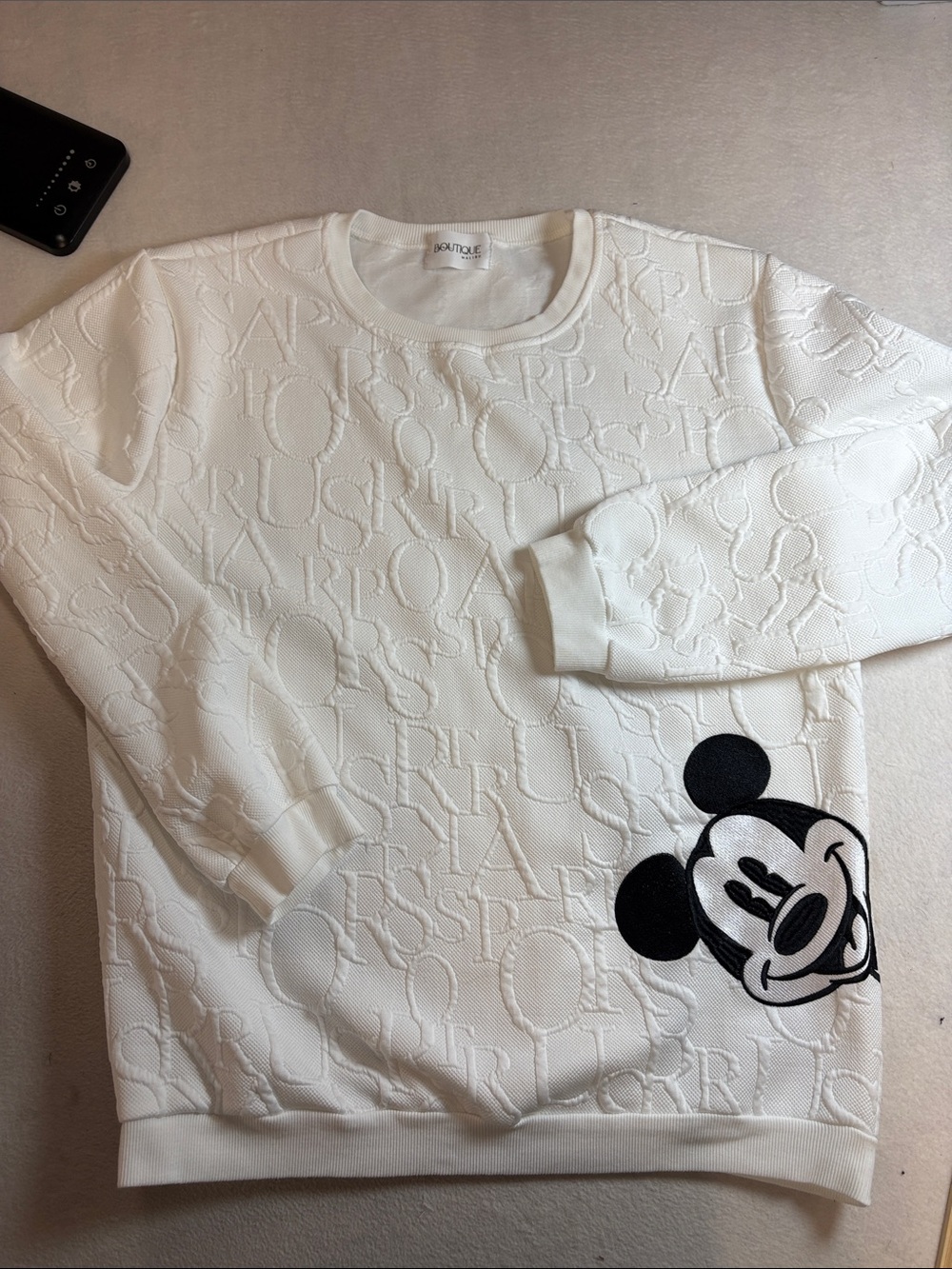 White Embossed Mickey Crewneck Sweatshirt